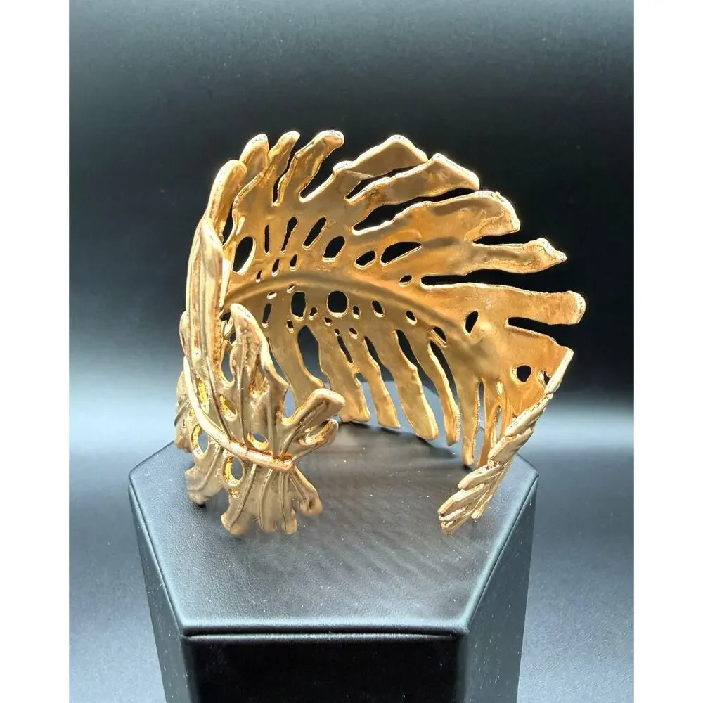 Zara Gold Monstera Leaf Hinged Cuff Bracelet